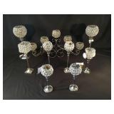 Collection of chrome and crystal candle holders