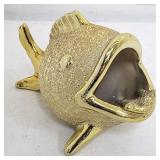 Vintage gold-glazed ceramic fish ashtray