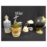 Box of miscellaneous, aluminum deer, globe,
