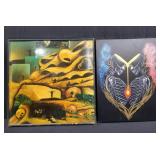 Pair of prints: one on board, one on canvas