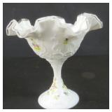 Vintage signed C. Shaffer Feton milk glass compote