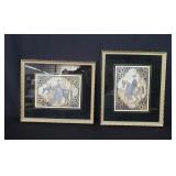 Pair of French style prints under glass