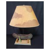 Wood and metal canoe table lamp