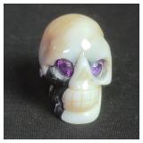 Agate skull sculpture with Amethyst eyes
