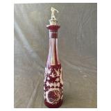 Vintage ruby red etched glass decanter