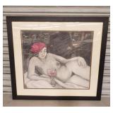 Signed mixed media nude painting
