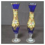 Pair of hand blown bohemian handpainted floral