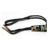 Sterling silver multi stone inlay bolo tie