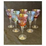 Group of 6 vintage etched wine glasses