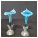 Pair of blue opalescent glass Jack in the pulpit