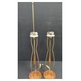 Pair of MCM teak and brass table lamps