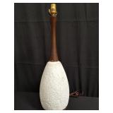 Mid-century modern plaste and wood table lamp