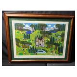 Colored golf lithograph by Baillen