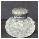 Antique cut crystal and silver inkwell