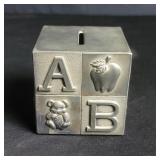 Vintage pewter cube bank