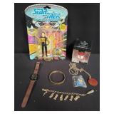 Group of Star Trek figurine, bracelet, necklace,