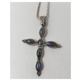 Sterling silver and labradorite cross pendant on
