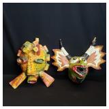 Pair of vintage paper mache hand painted wall