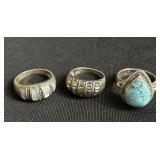 Group of three sterling silver rings