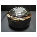 Signed mid-century pottery lidded jar