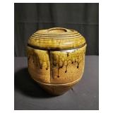 Mid-century modern signed pottery lidded jar