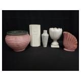 Group of vintage pottery vase and marble bud vase