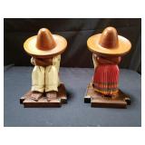 Pair of vintage carved wood figurial bookends