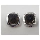 Sterling silver and smokey quartz clip-on earrings