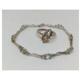 Sterling silver and blue topaz bracelet and ring