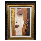 Framed Gustav Klimt "Golden Kiss" print on board