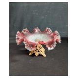Vintage ruffled edge glass candy dish