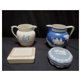 Group of wedgwood trinket boxes and pitchers