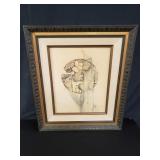 Vintage nude colored pencil drawing