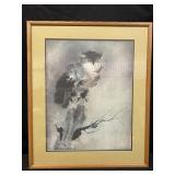 Framed Kaiko Moti "Owl" etching