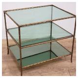 Mid-century 3-tier brass side table with glass top