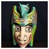 Vintage carved wood hand painted wall mask