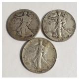 3 Walking Liberty silver half dollar coins