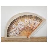 Large hand painted signed fan framed in an