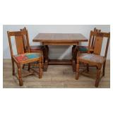 Vintage tiger oak draw leaf table with 4 chairs