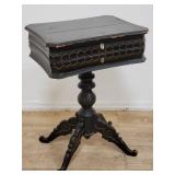 Antique 2-drawer ebonized sewing table with key