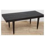 Mid-century modern ebonized slat bench
