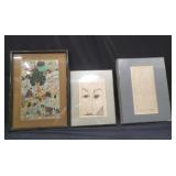 Group of ink nude drawing and Indian painting