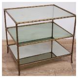 Mid-century 3-tier brass side table with glass