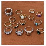Group of costume rhinestones and faux rings