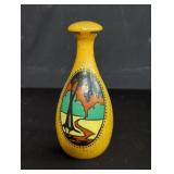 Vintage signed hand painted glass bottle