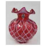 Fenton cranberry lattice opalescent diamond o