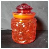 LE Smith Moon & Stars Amberina glass cannister