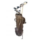 Lot of golf drivers & leather golf bag