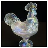 Vintage iridescent carnival glass rooster candy
