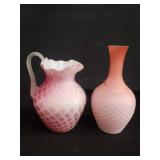 Satin glass vase and pitcher